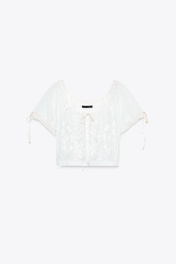 EMBROIDERED CHIFFON CROP TOP - Zara фото 3