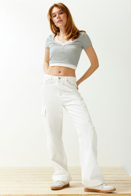 Trendyolmilla Haki Cift Kat Detayl? Fitted/Vucudu SaranFitilli Esnek Orme Bluz TWOSS24BZ00102  фото 3