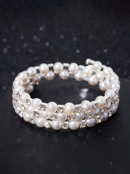 Браслет-пружинка Жемчужинка 3 ряда, шахматы, белый, d=6.5 см