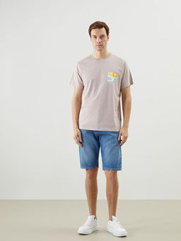 Bisiklet Yaka K?sa Kollu Bask?l? Penye Erkek Ti??rt