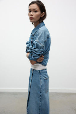 Z1975 CROPPED OVERSIZE DENIM SHIRT - Zara фото 3
