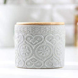 Банка для сыпучих «Кружева. Сердца», 400 мл, 10×9.5 см, с бамбуковой крышкой, керамика, серая
