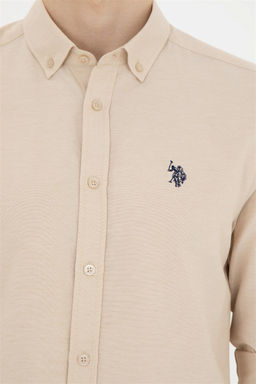 Мужская базовая рубашка светло-коричневого цвета с длинным рукавом - U.s. polo assn фото 7