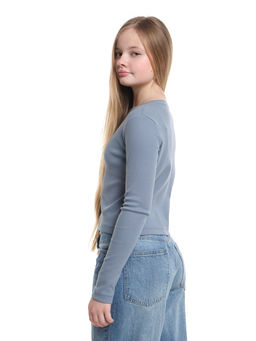Лонгслив в рубчик 22-0215 серо-голубой