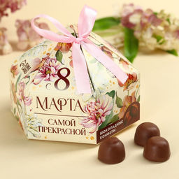 Конфеты шоколадные Самой прекрасной на 8 марта в коробке с бантом, 200 г.