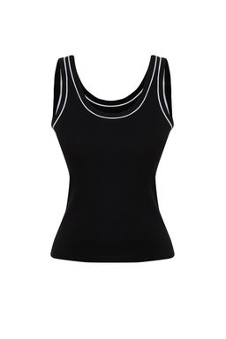 TRENDYOLMILLA Siyah Kontrast Biye Detayl? Havuz Yaka Vuuda Oturan Fitilli Esnek Orme Atlet TWOSS24AL00044 фото 7