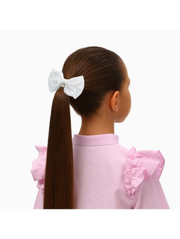 Цена за 6 шт. Бант для волос на резинке «Школьница», двойной, бусинки, 7.5 см, белый