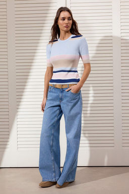 Somon Cizgili Fitted/Vucuda Oturan Triko Bluz TWOSS26BZ00131 - Trendyolmilla фото 4