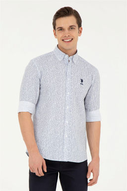 Мужская темно-синяя рубашка с длинным рукавом