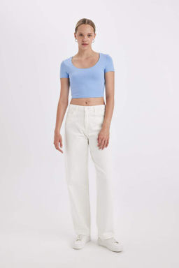 Базовая футболка с короткими рукавами и U-образным вырезом - Defacto фото 2