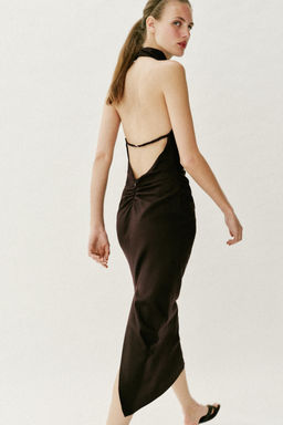 VESTIDO MIDI HALTER CON LINO / Marr?n oscuro - Zara фото 5