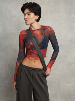 Укороченный принтованный рашгард из эластичной сетки с длинным рукавом - Eazyway фото 3