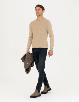 Bej Slim Fit Bisiklet Yaka Triko Kazak - Pierre cardin фото 4