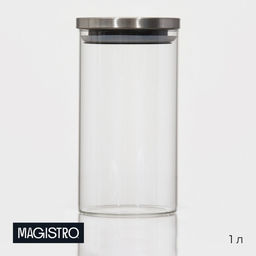 Банка для сыпучих Magistro «Стиль», 1 л, 10.3×19 см, с металлической крышкой, стекло, прозрачная