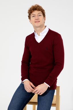 U. S. Polo Assn Мужской базовый трикотажный свитер бордового цвета с v-образным вырезом - U.s. polo assn фото 4