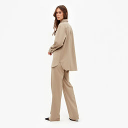 Костюм женский (рубашка, брюки) MINAKU: Casual Collection, бежевый, размер 48
