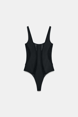 BODY COMBINADO CON POLIAMIDA / Negro