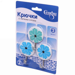 Цена за 6 шт. Крючки в наборе 3шт на липком слое "ИДЕЯДОМА", форма круг, принт цветочек, нагрузка 2кг