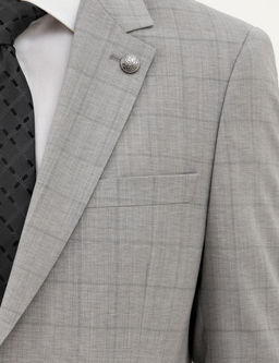 Gri Slim Fit %100 Y_n Ekose Tak_m Elbise