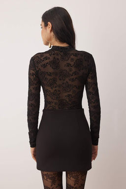 Siyah Astarl? Cicek Desenli Dik Yaka Orme Tul Body TPRAW26BD00010 - Trendyolmilla фото 4