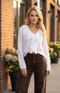 K13469 Рубашка легкая с рюшами БЕЛЫЙ