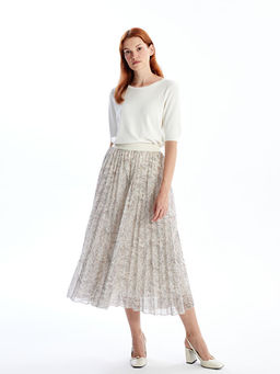 Beli Lastikli Desenli Pileli Kad?n Etek