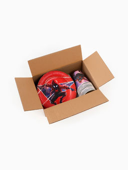 Посуда одноразовая бумажная на 10 персон: стаканы, тарелки, скатерть, Человек Паук