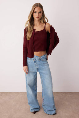 Bordo Kare Yaka Dantel Garnili Triko H?rka-Bluz Yumusak Dokulu Triko Tak?m TWOAW26HI00086 - Trendyolmilla фото 10