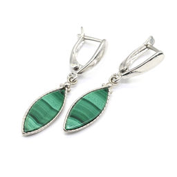 Серьги малахит "Рис" 8*21мм. Радуга камня