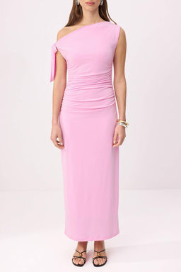 Pembe Fitted/Vucuda Oturan Maxi Esnek Kalem Orme Elbise TWOSS24EL00563