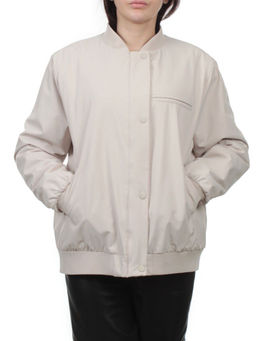 H24-608 LT. BEIGE Куртка бомбер демисезонная женская (100 гр. синтепон) - Fashion фото 3