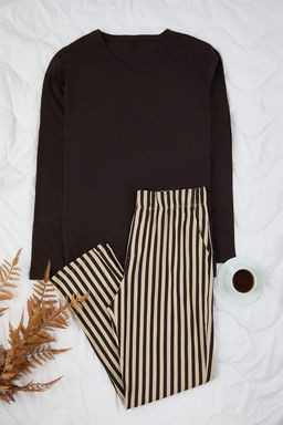 Antrasit Regular Cizgili Orme Buyuk Beden Pijama Tak?m? TMNAW26AI00002