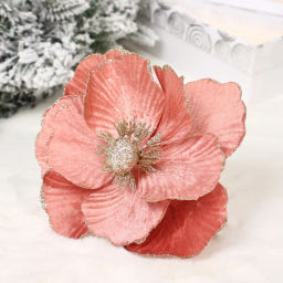 Цена за 2шт. Украшение новогоднее "Пуансеттия - Нежное прикосновение" 17 см, Розовое золото