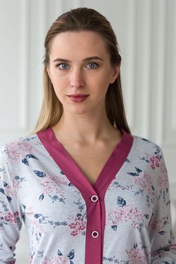 Пижама женская из жакета и брюк из кулирки Эльза цветы, брусничный - Амадэль фото 5