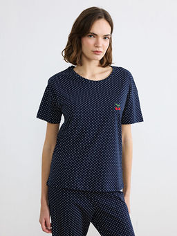 Bisiklet Yaka Kiraz Nak??l? Kad?n Pijama Tak?m