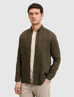 Koyu Haki Regular Fit %100 Keten G_mlek