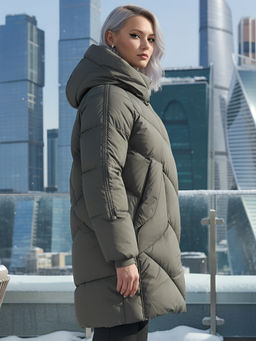 Пальто двубортная зимнее утепленное женское зеленого цвета 7732Z - Visdeer фото 20