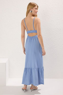 TRENDYOLMILLA Siyah Belden Ac?lan Ask?l? Midi Dokuma Elbise TWOSS24EL00340