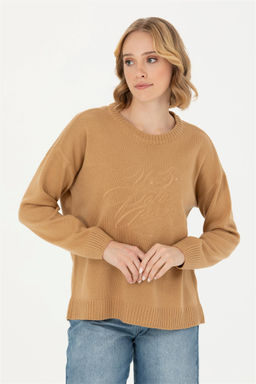 Женский свитер песочного цвета с круглым вырезом - U.s. polo assn фото 4