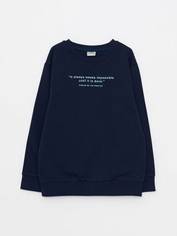 Bisiklet Yaka Bask?l? Uzun Kollu Erkek ?ocuk Sweatshirt