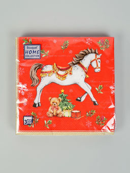 Цена за 3 шт. Салфетки бумажные трёхслойные «Новогодняя лошадка. Красный фон», 33×33, 20 шт.