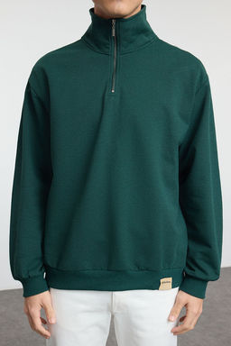 TRENDYOL MAN Lacivert Oversize/Genis Kesim Dik Yaka Fermuarl? Etiketli Ici Polarl? Sweatshirt TMNAW25SW00168 - Trendyolmilla фото 13