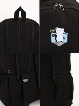 Рюкзак школьный на молнии, с карманами, с принтом, размер 30?12?43 см, чёрный