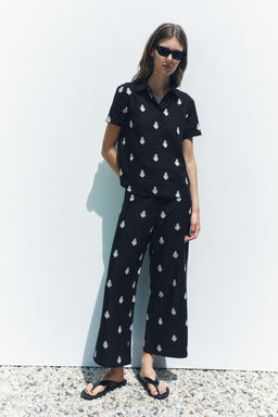 ZW COLLECTION CONTRAST EMBROIDERY CULOTTE TROUSERS