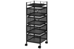 Этажерка 4-х ярусная 27*27*80 см Черная с выдвижными корзинами, на колесиках, металлическая - Elan gallery фото 4