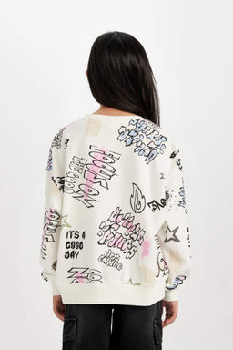 Толстовка оверсайз для девочек с широким кроем и круглым вырезом с 3D-принтом - Defacto фото 6