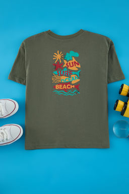 Ekru Erkek Cocuk %100 Pamuk S?rt Bask?l? Regular/Normal Kal?p K?sa Kol Orme T-Shirt TKDSS25TS00038 - Trendyolmilla фото 3