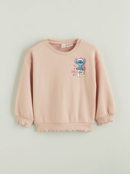 Bisiklet Yaka Lilo ve Stitch Bask?l? K?z ?ocuk Sweatshirt