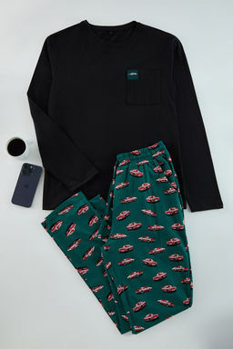 Trendyolmilla Man Siyah Regular Fit Araba Bask?l? Orme %100 Pamuklu Pijama Tak?m? TMNAW25PT00011  фото 6