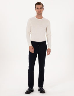 Lacivert Slim Fit Beli Ba_c_kl_ Kanvas Pantolon